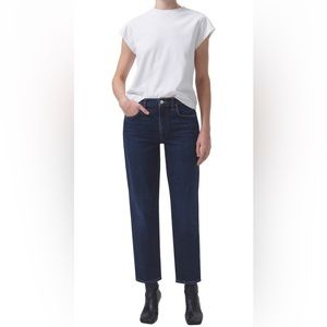 NEW AGOLDE Kye in Stone Dark Wash Cropped Straight Leg Jeans Size 27